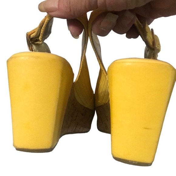 Massimo Santini Womens 6 Yellow Wedge Buckle Cork Slingback Sandals Italy … - Picture 9 of 15